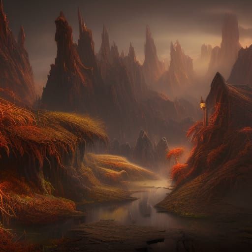 Fantastical Soul: Detailed Matte Painting in Deep Color