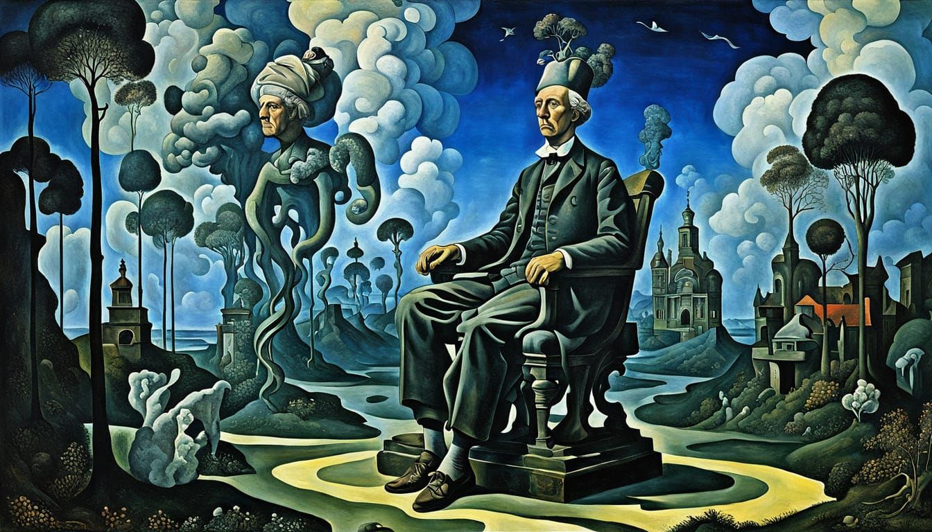 Surreal Dreamer in Abstract Cubist Flemish Style