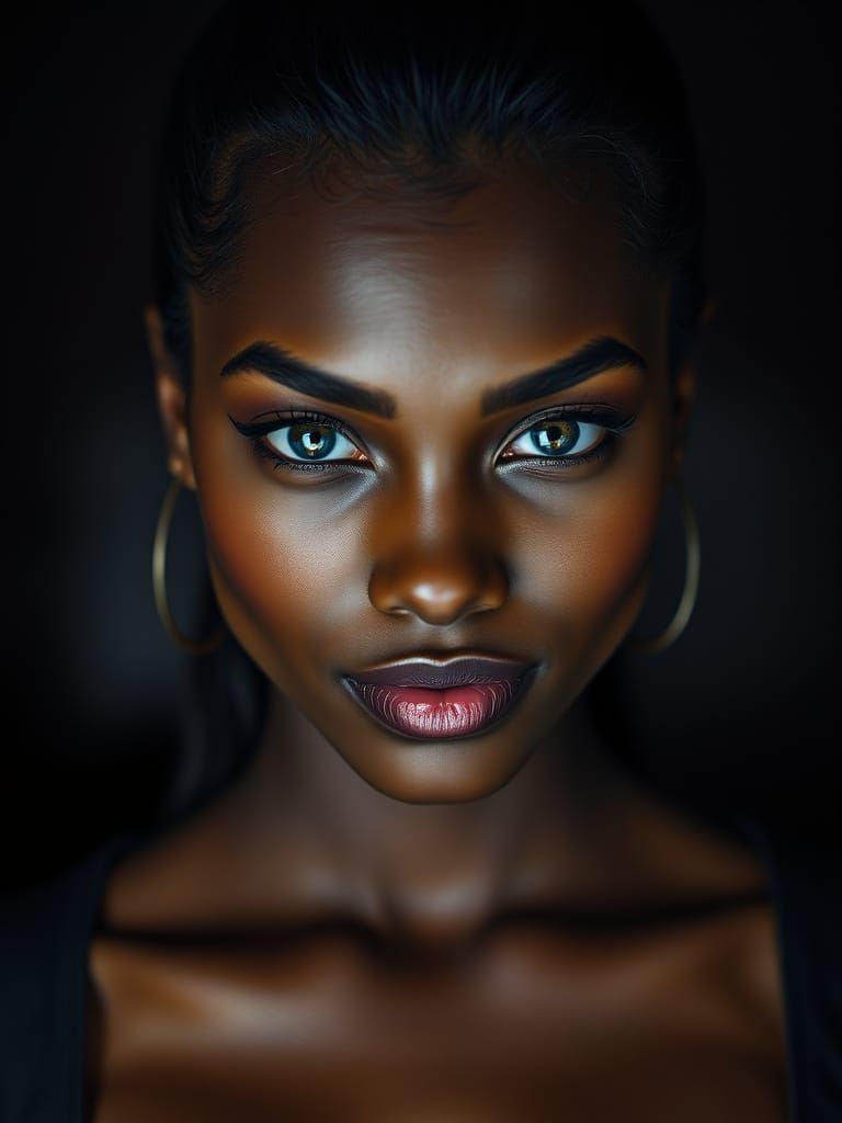 Photorealistic Portrait of a Woman with Mismatched Eyes