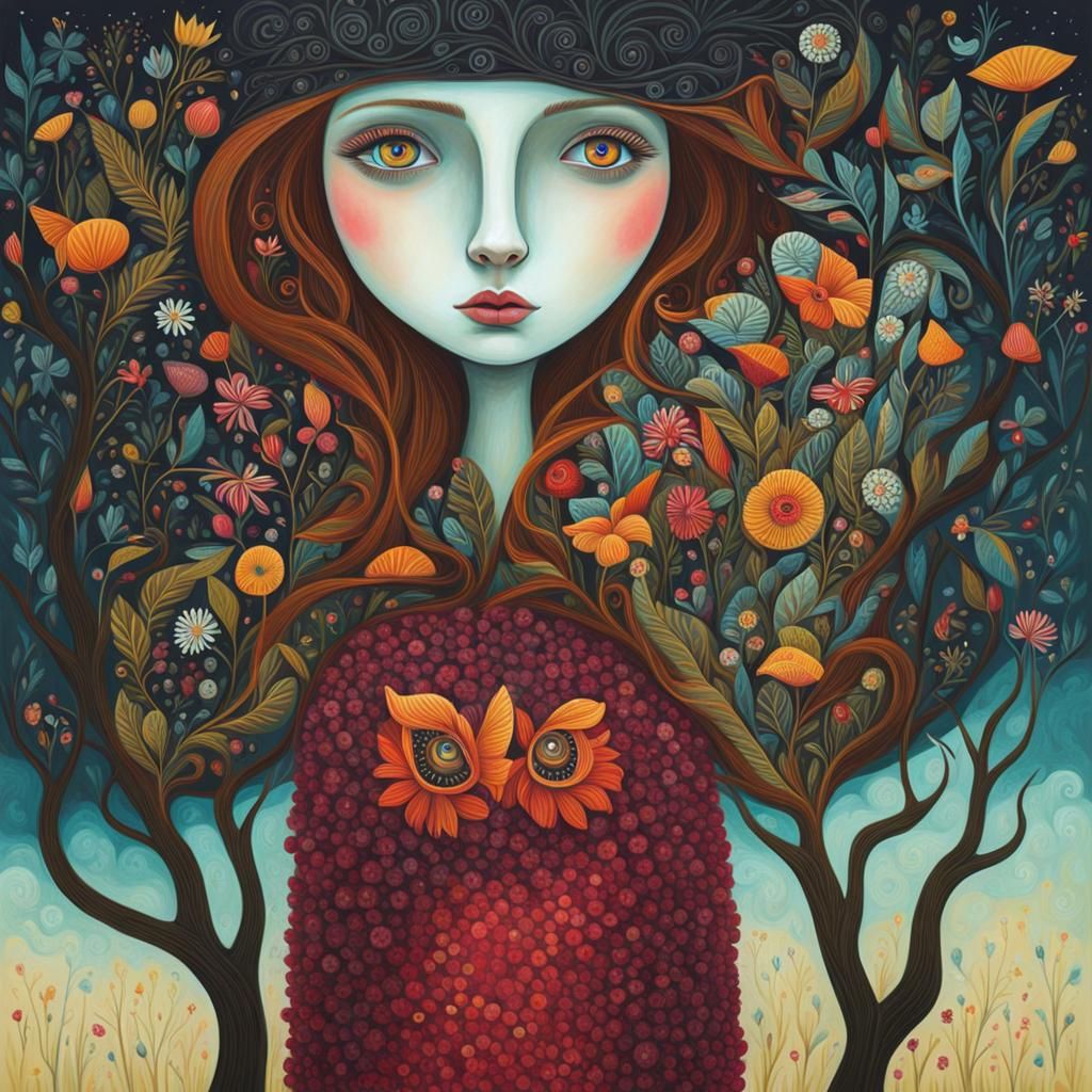 Melancholic Girl Portrait in Surreal Style