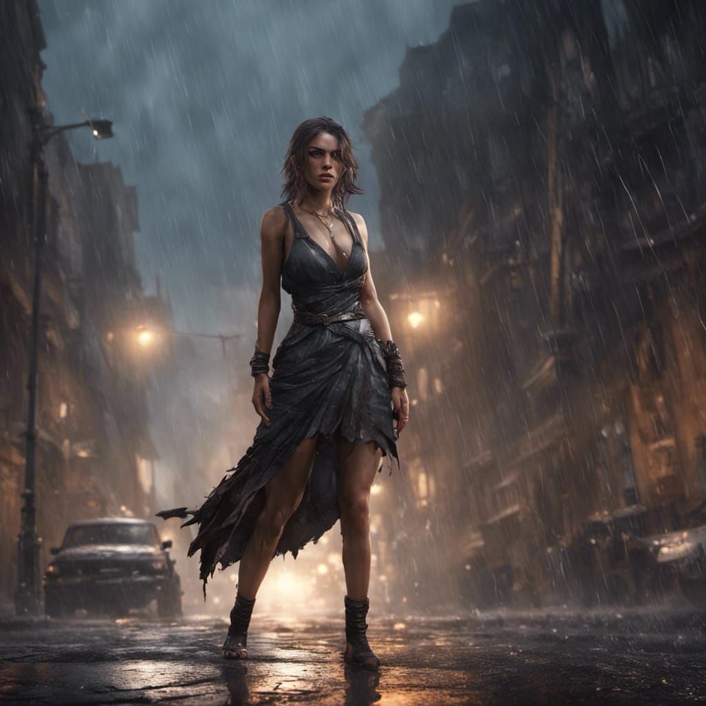 Fighter in Rain: Detailed Matte Painting