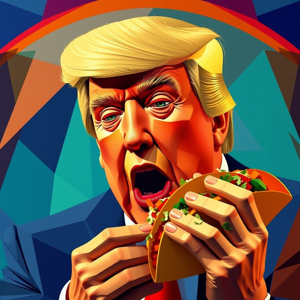 Trump Eats Taco in Neo-Cubist Art Deco Style
