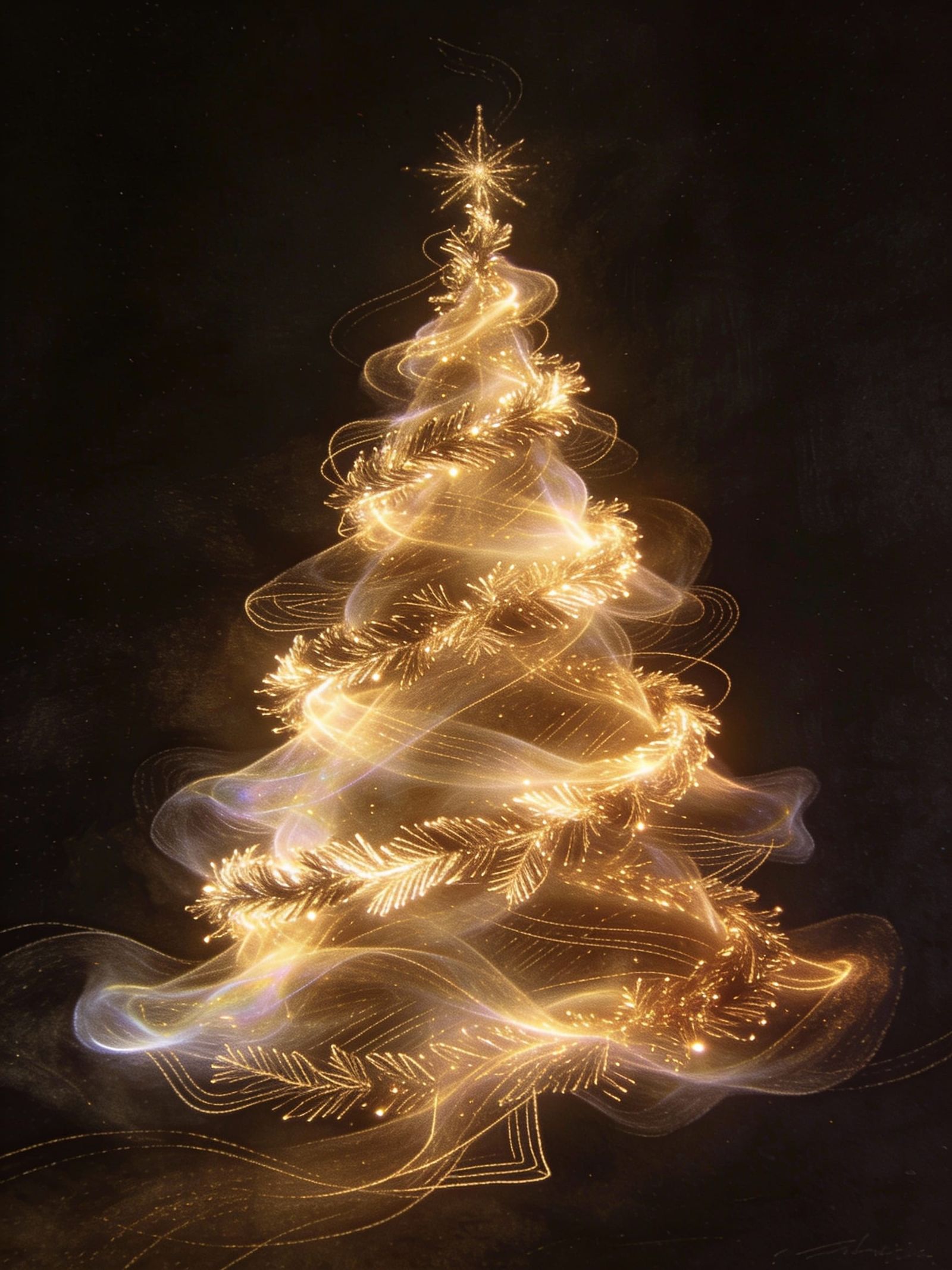 Ghostly Golden Christmas Tree in Ethereal Art Style