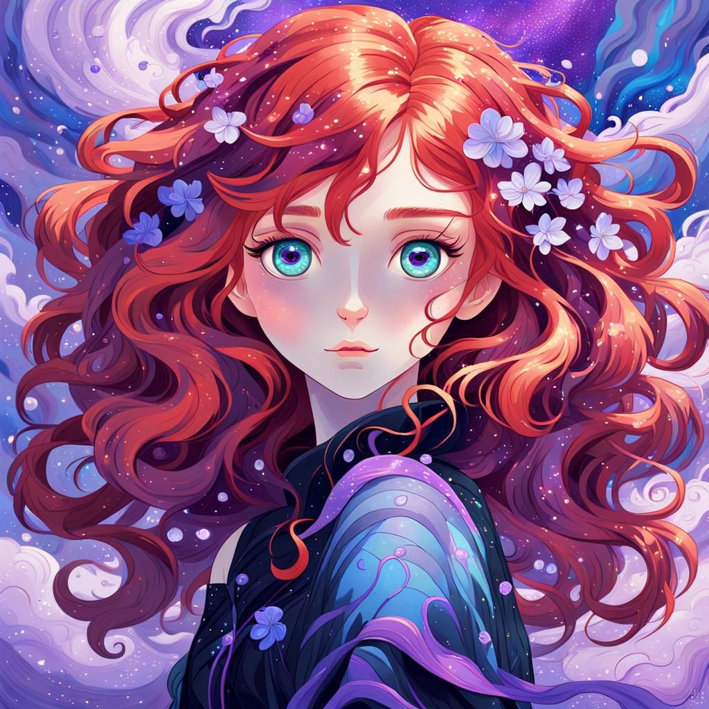 Anime Girl Shapeshifting Portrait in Klimt-Inspired Style