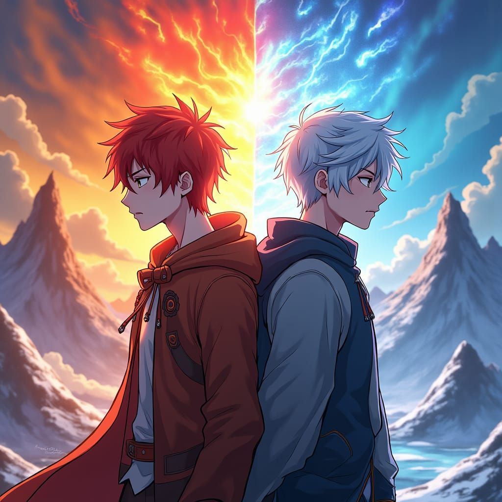 Fantasy Book Cover: Fire and Ice in Anime Style