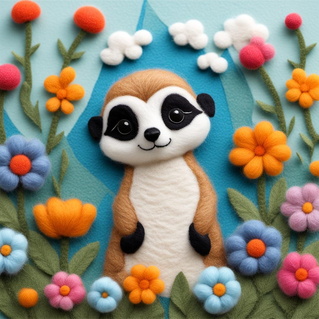 Adorable Meerkat Leaps in Felt Sketch Garden