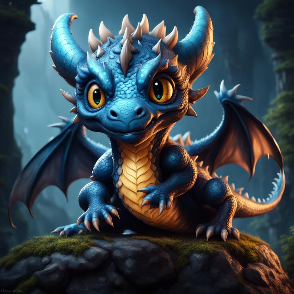Cute Blue Dragon: Detailed Fantasy Art