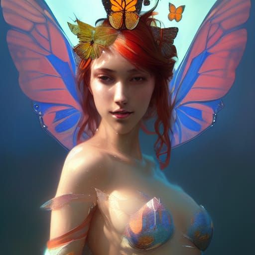 Butterfly Queen Bathing in Art Nouveau Style
