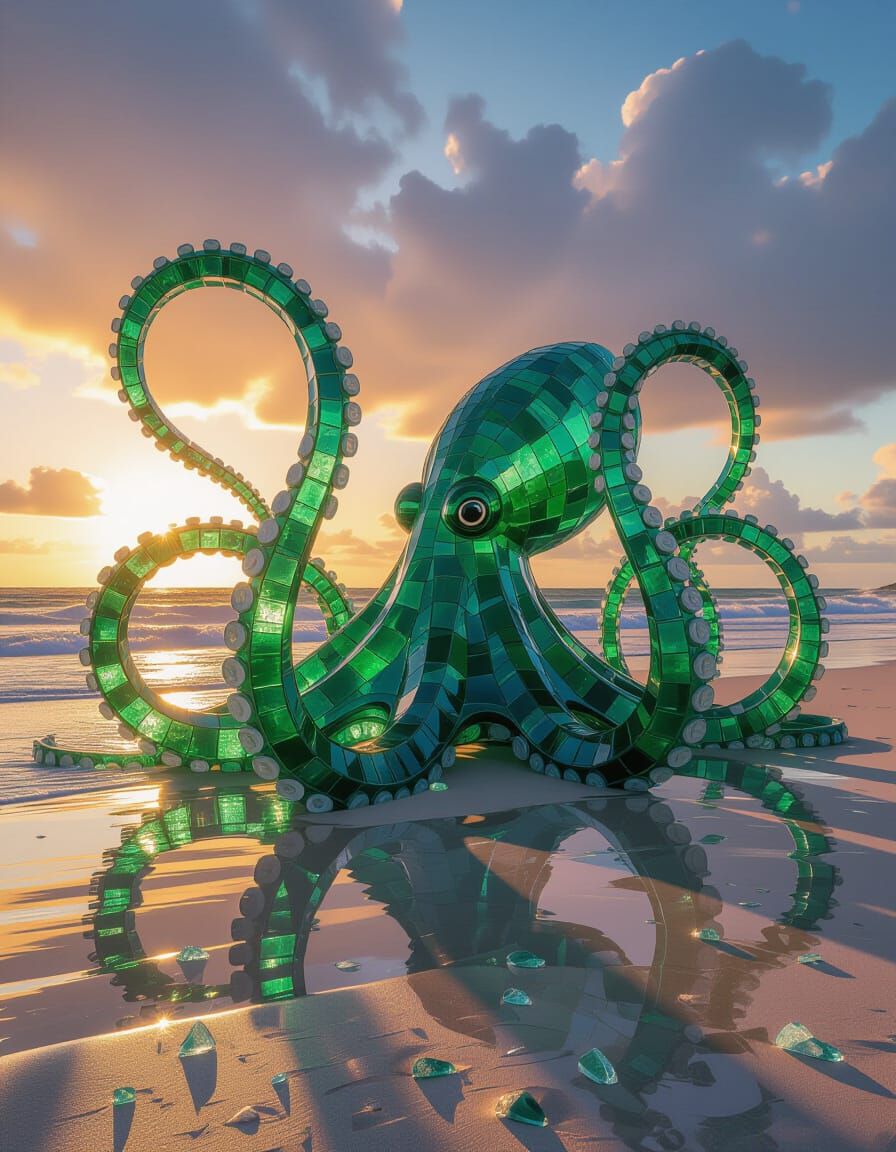 Ocean Glass Kraken Washed Ashore at Dawn