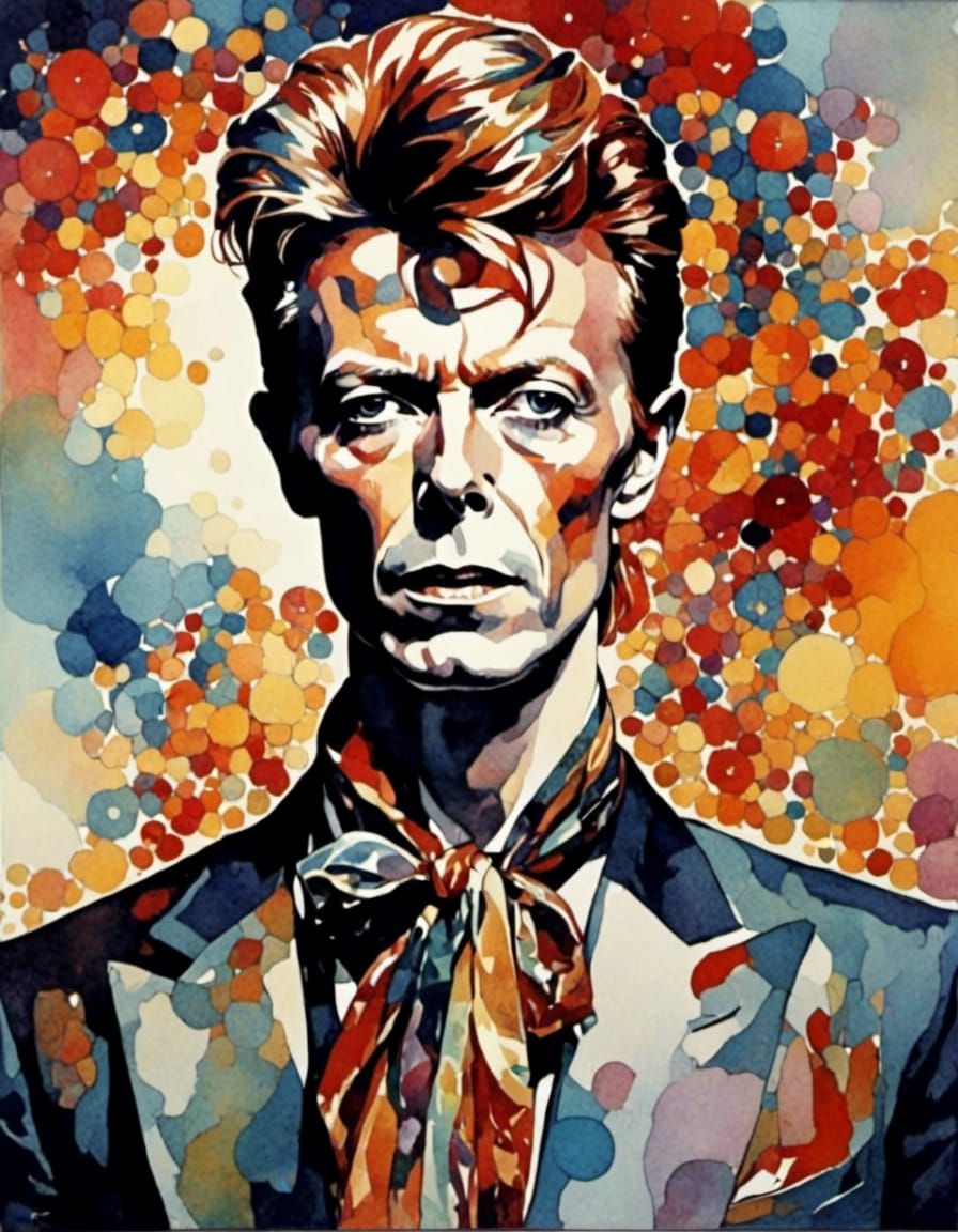 Psychedelic David Bowie Portrait in Bohemian Style