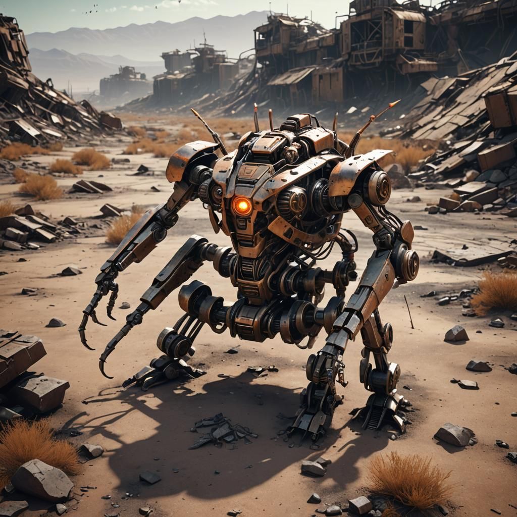Decaying Insect Robot in Barren Wasteland