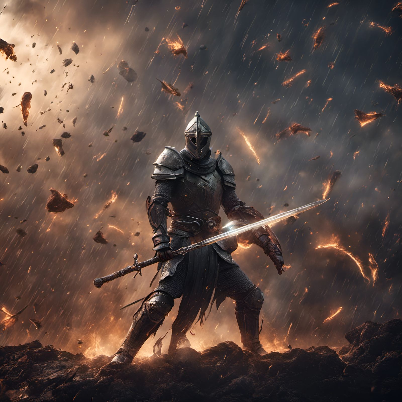 Knight Slaying King During Meteor Rain