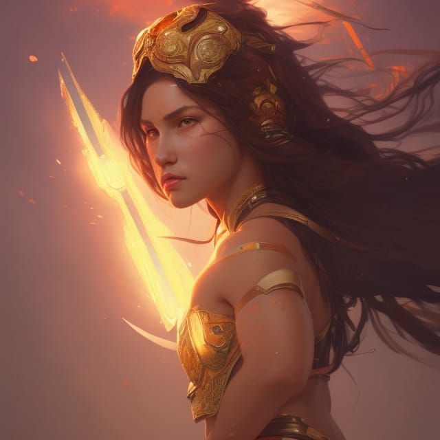 Warrior Princess Portrait in Art Nouveau Style