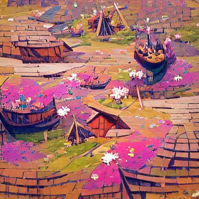 Floral Viking Village Scene