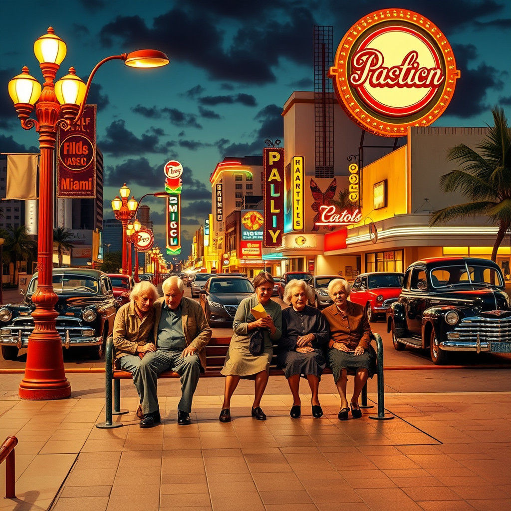 Miami 1940s: Elderly People on a Bench