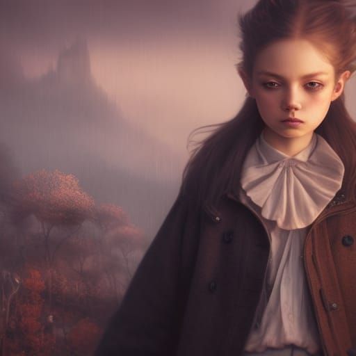 Steampunk Girl with Balloon in Moody Photorealism