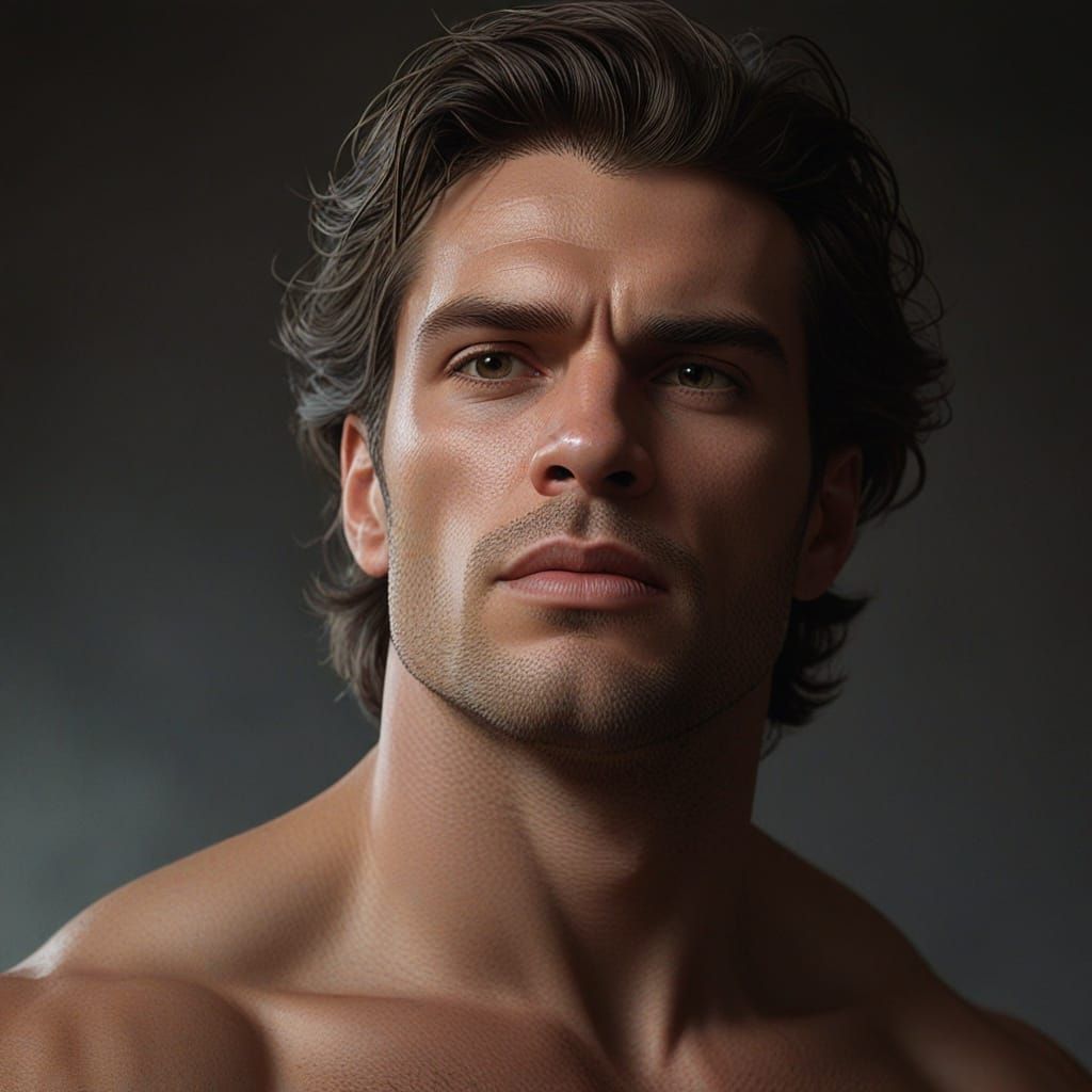 Muscular Man with Confident Expression in Dramatic Light