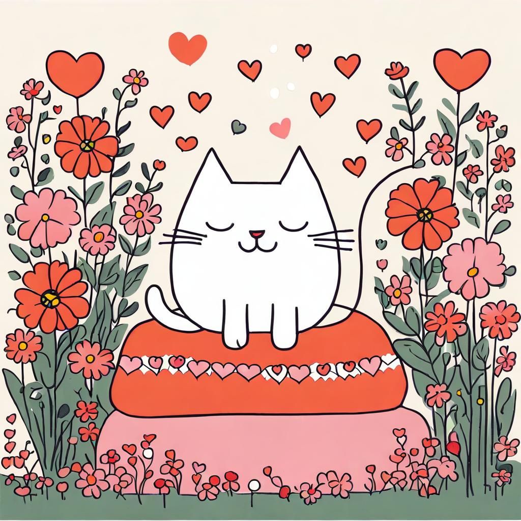 Cute Cat with Flowers and Heart Lights