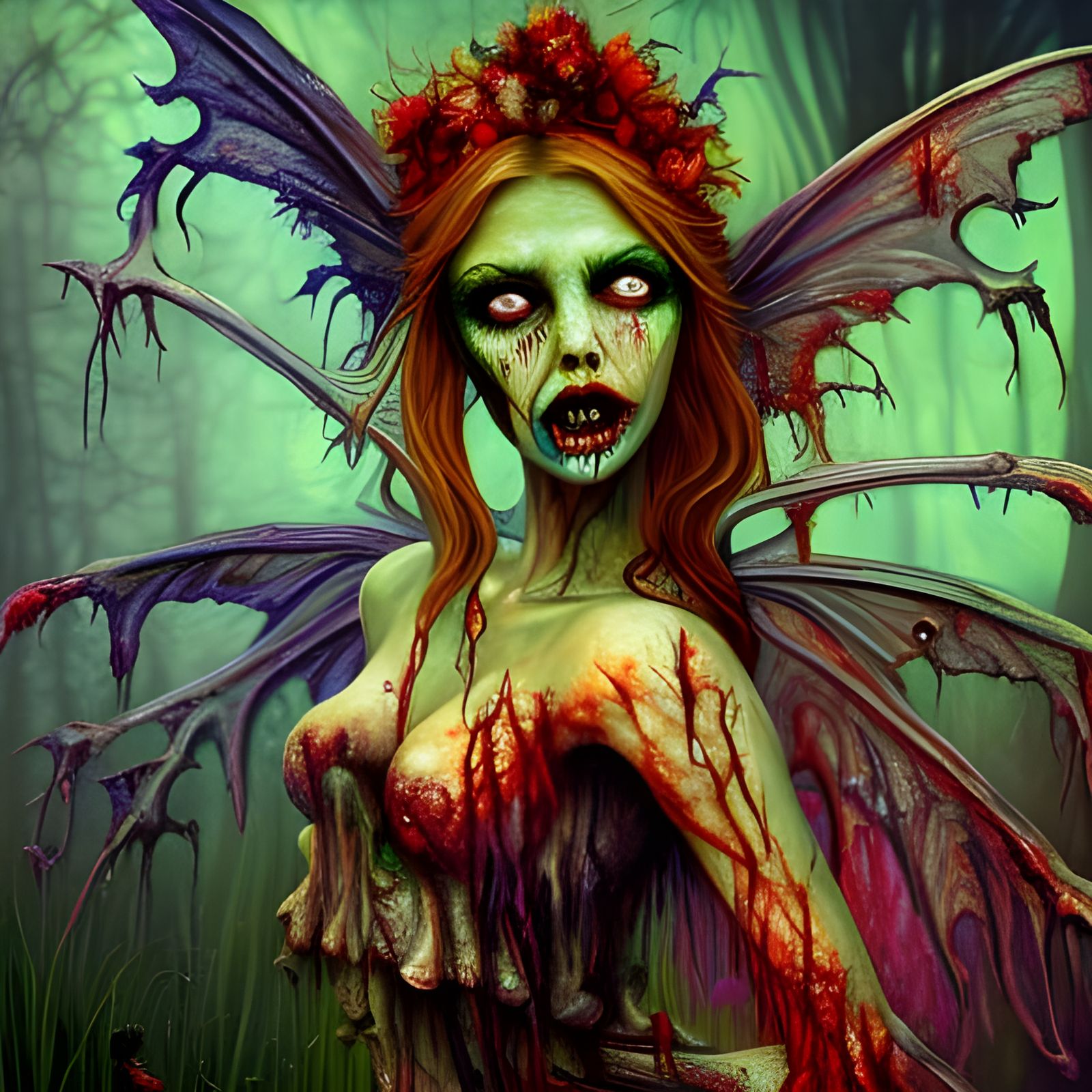 Zombie Forest Fairy in Horror Art Style