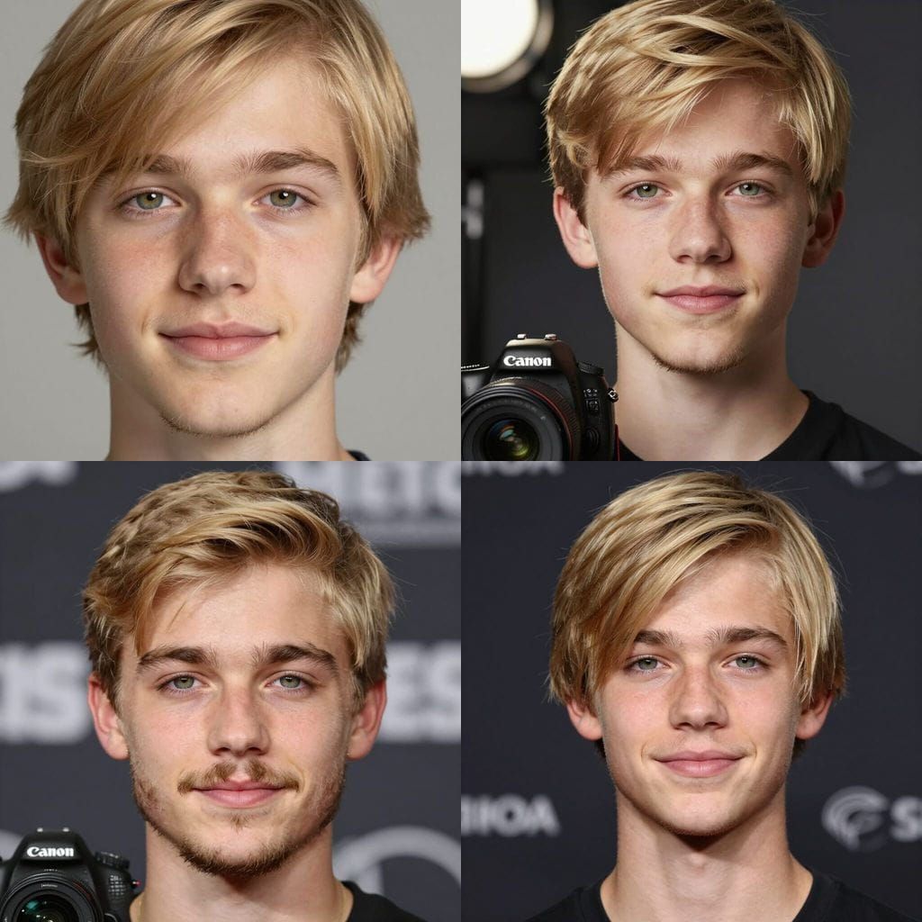 Blonde Teen Boy Portrait with Green Eyes