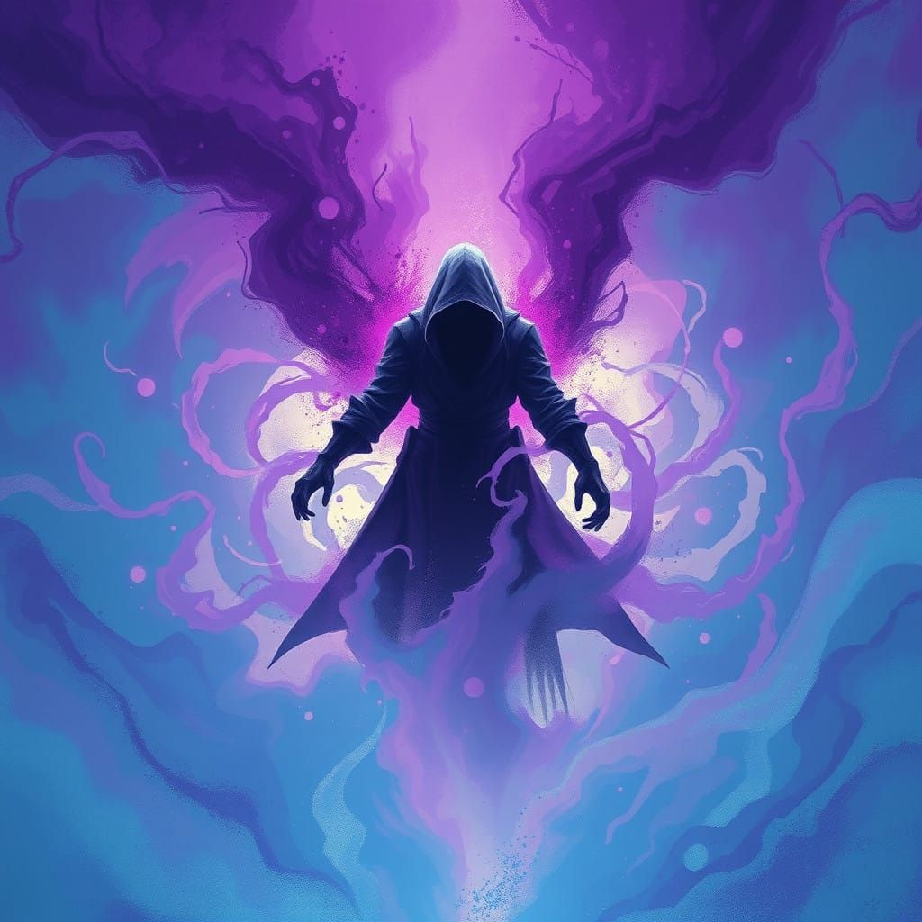 Shrouded Figure Emerges from Vortex in Cyberpunk Style