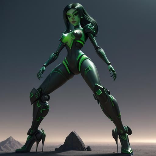 Shego as Humanoid Dragon in Sci-Fi Style