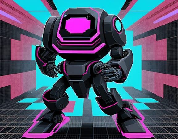 Retro Pixel Art Robots on Tiled Gameboard