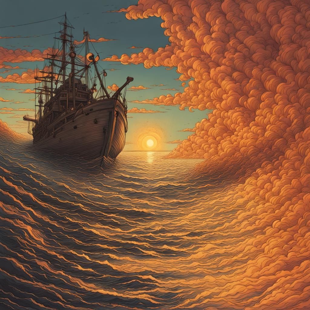 Surreal Journey: Water to Sky Through Golden Malice