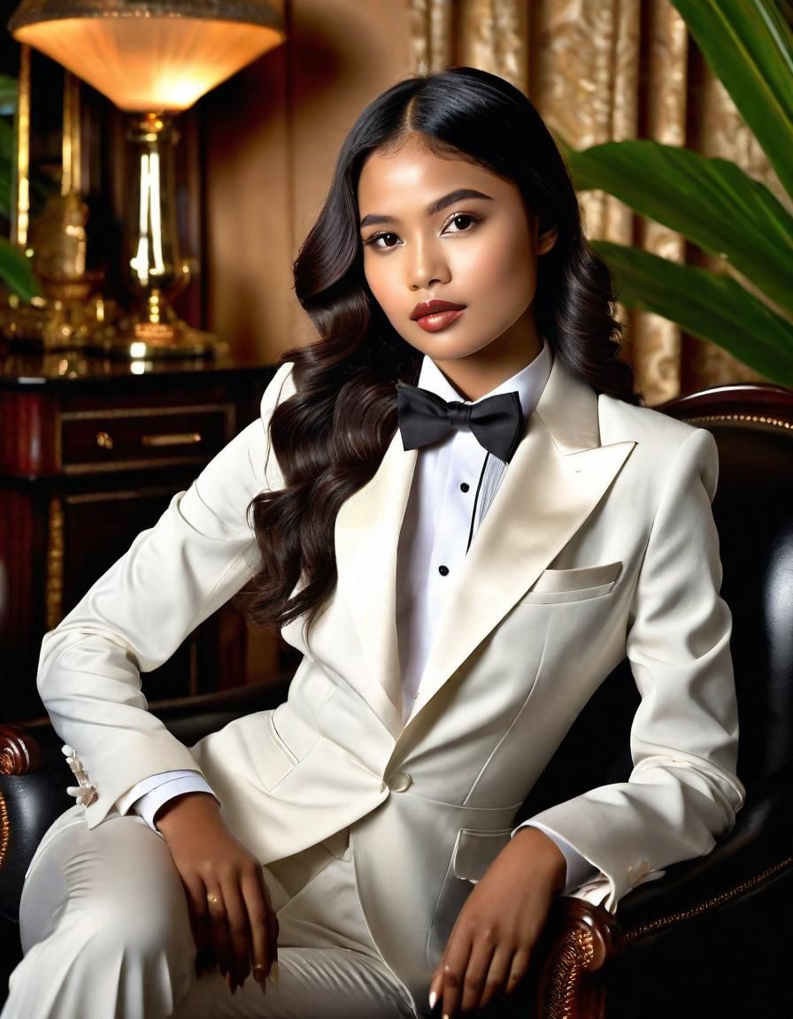 Indonesian Woman in Tuxedo at Tropical Club