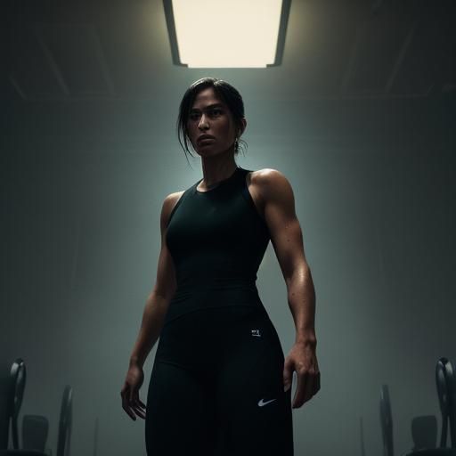 Woman's Gym Warm-Up: Cinematic Film Still