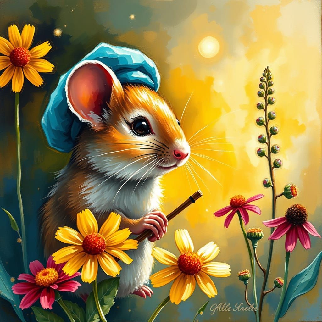 Mouse Teaches French in Expressionist Oil Painting