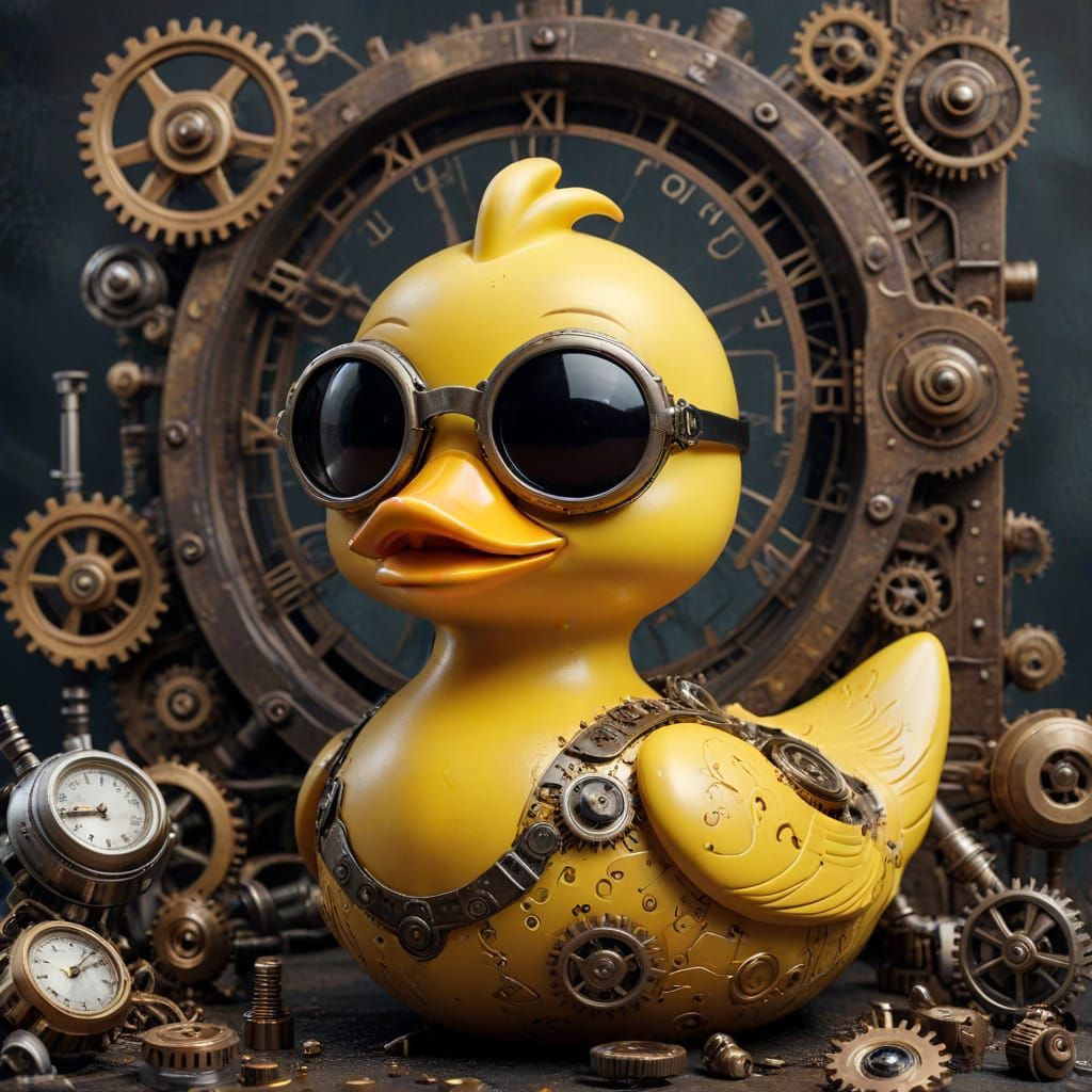 Steampunk Rubber Duck in Whimsical Surrealism