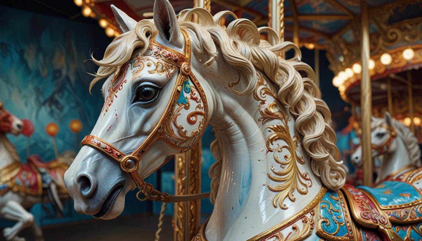 Surreal Carnival Horse Portrait in Impasto Style