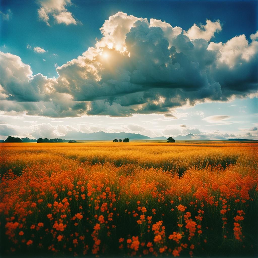 Warm Colored Field of Flowers in Ektar Style