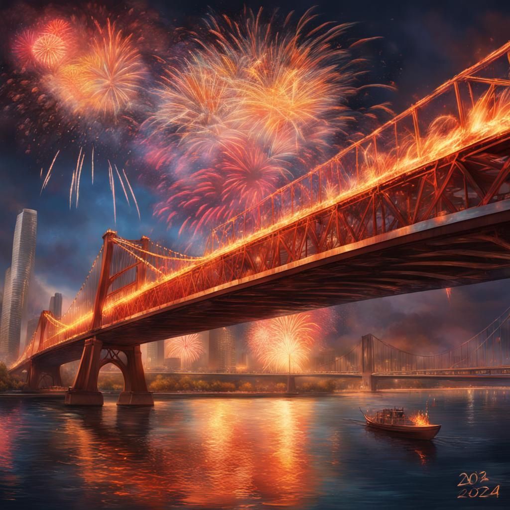 Fiery Fireworks Bridge Celebrates New Year
