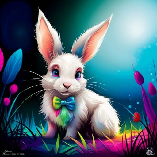 Rainbow Rabbit Cub in Dark Fantasy Style