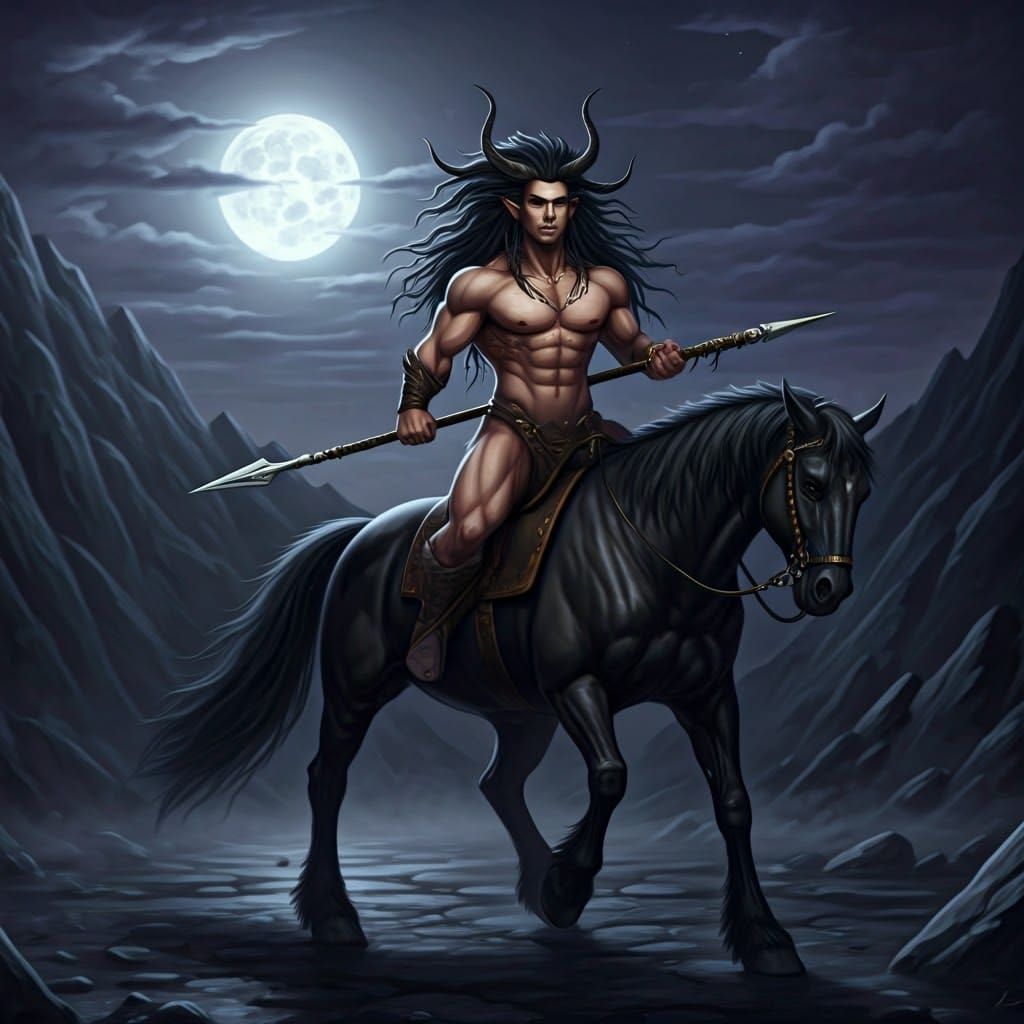 Female Centaur Warrior in Misty Landscape
