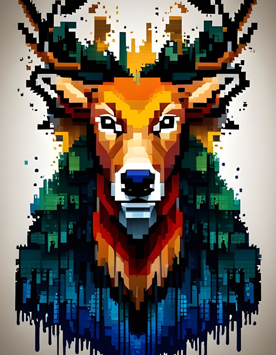 Minimalist Pixel Art Stag Head in Gryffindor Colors