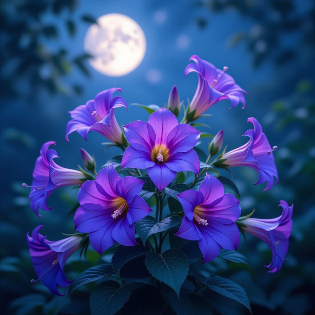 Moonlit Datura Flowers in Dreamy Garden Style