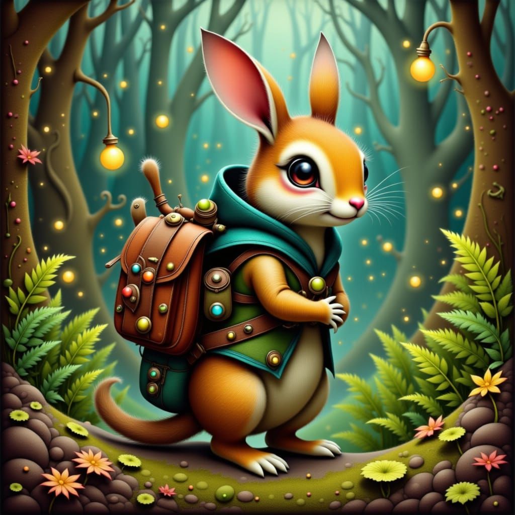 Whimsical Rabbit-Squirrel in Enchanted Forest