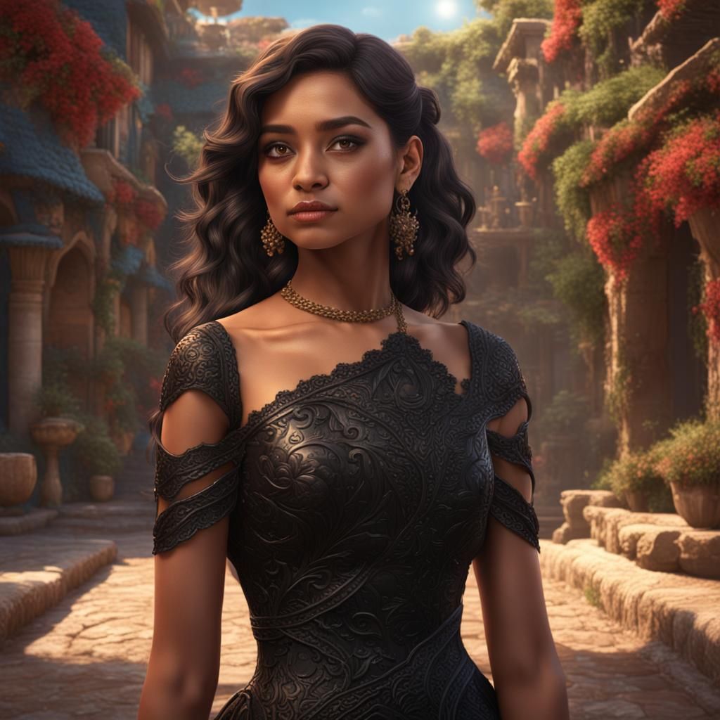 Latina Girl in Black Dress: Fantasy Concept Art