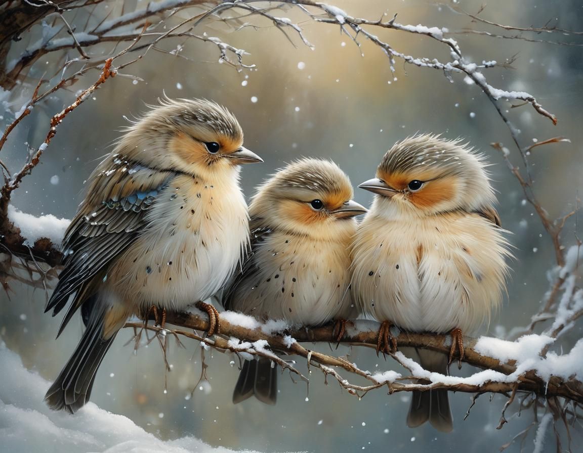 Winter Birds Snuggle in Harmony
