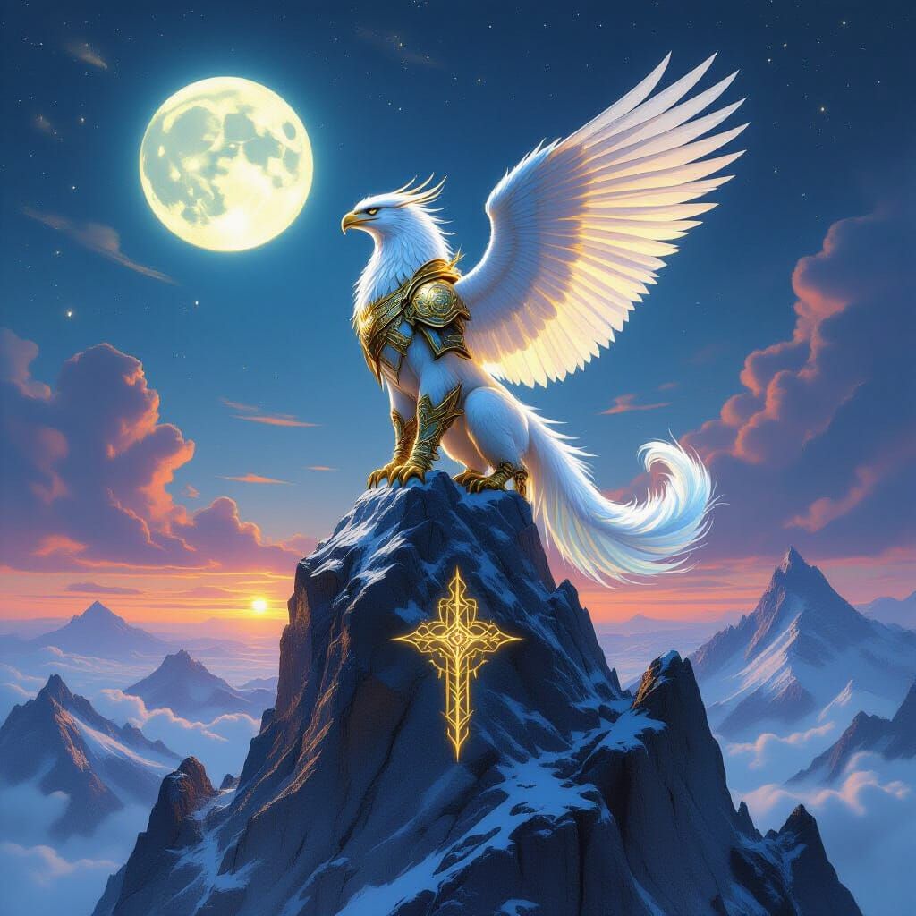 Griffin on Crystalline Peak Under Twin Moons