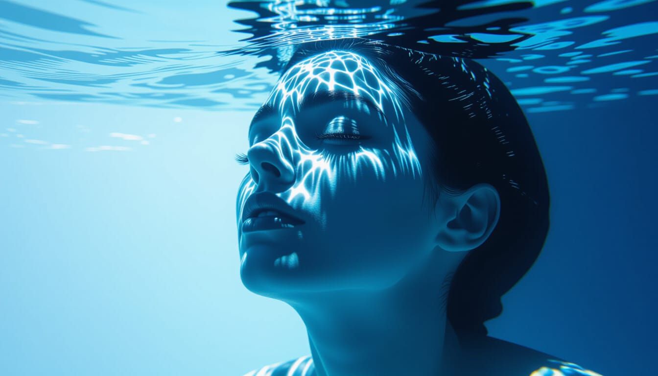 Underwater Figure's Face Tilting Upward in Thermal Infrared