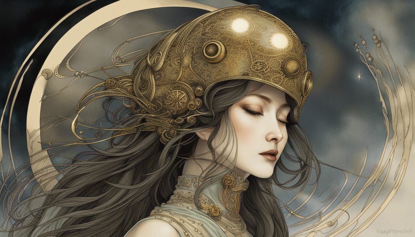 Steampunk Ansible Helmet in Arthur Rackham Style