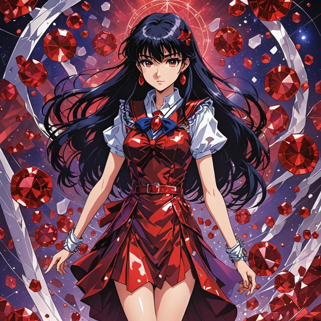 Sailor Mars Models Ruby Dress in Anime Style