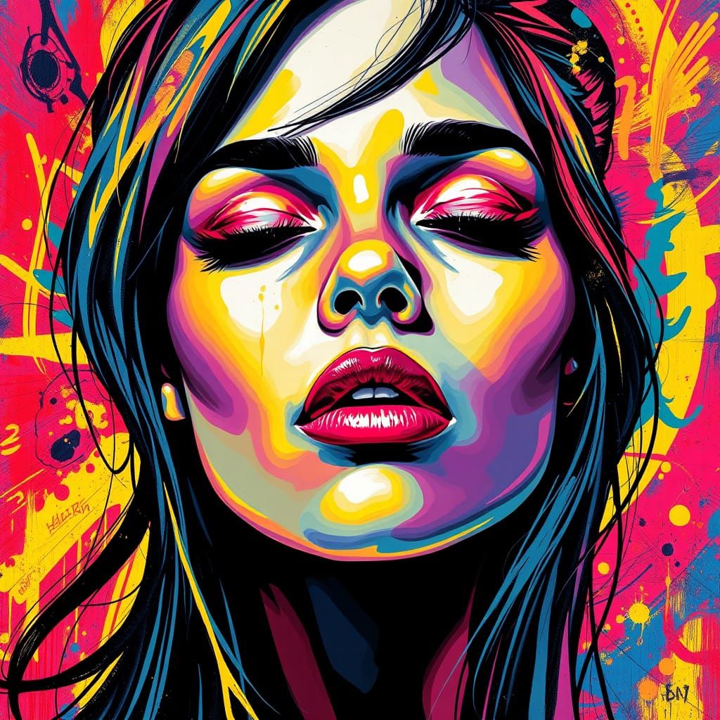 Vibrant, Expressive Portrait in Polychromatic Graffiti Style
