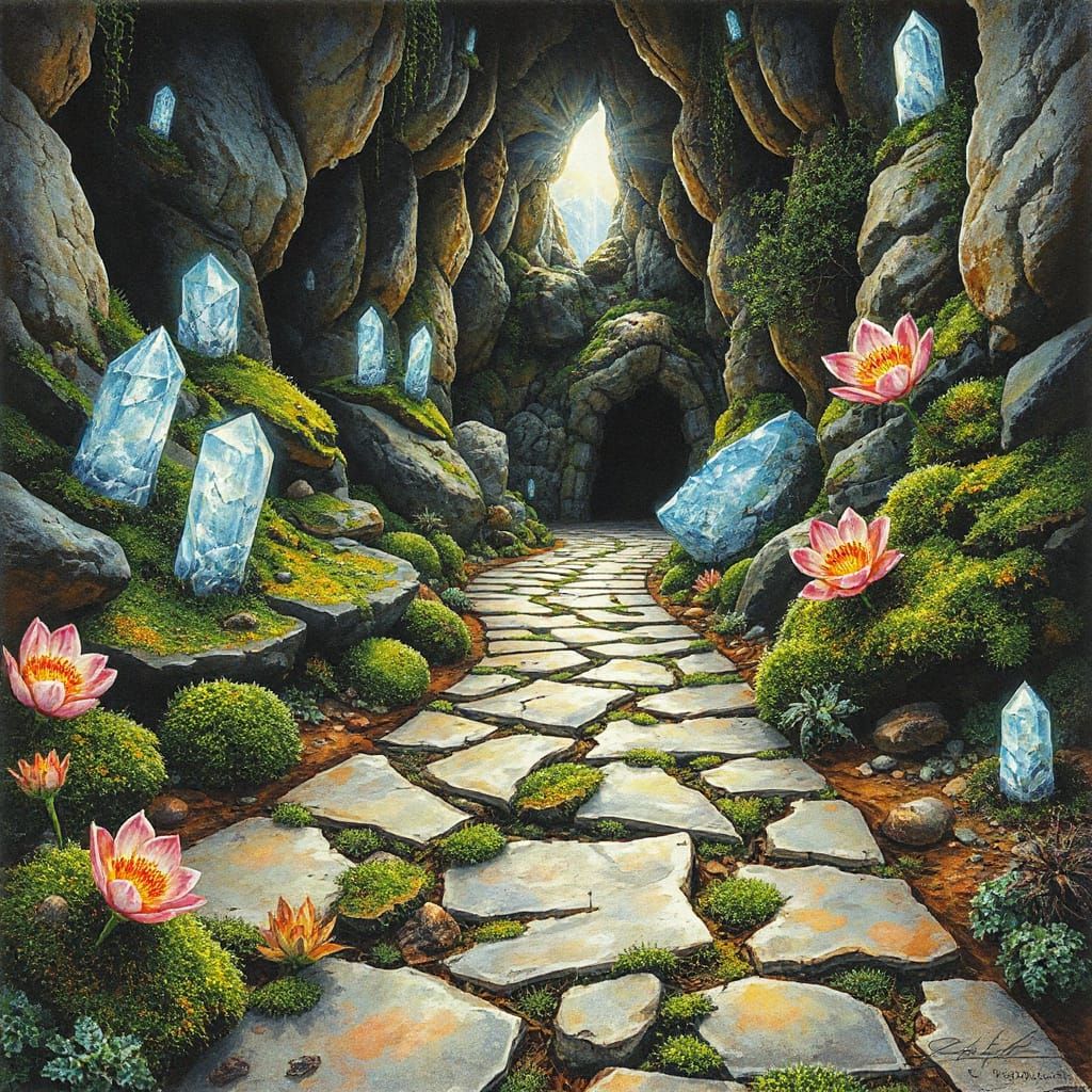 Wonderful Crystal Grotto in Whimsical Watercolor Style