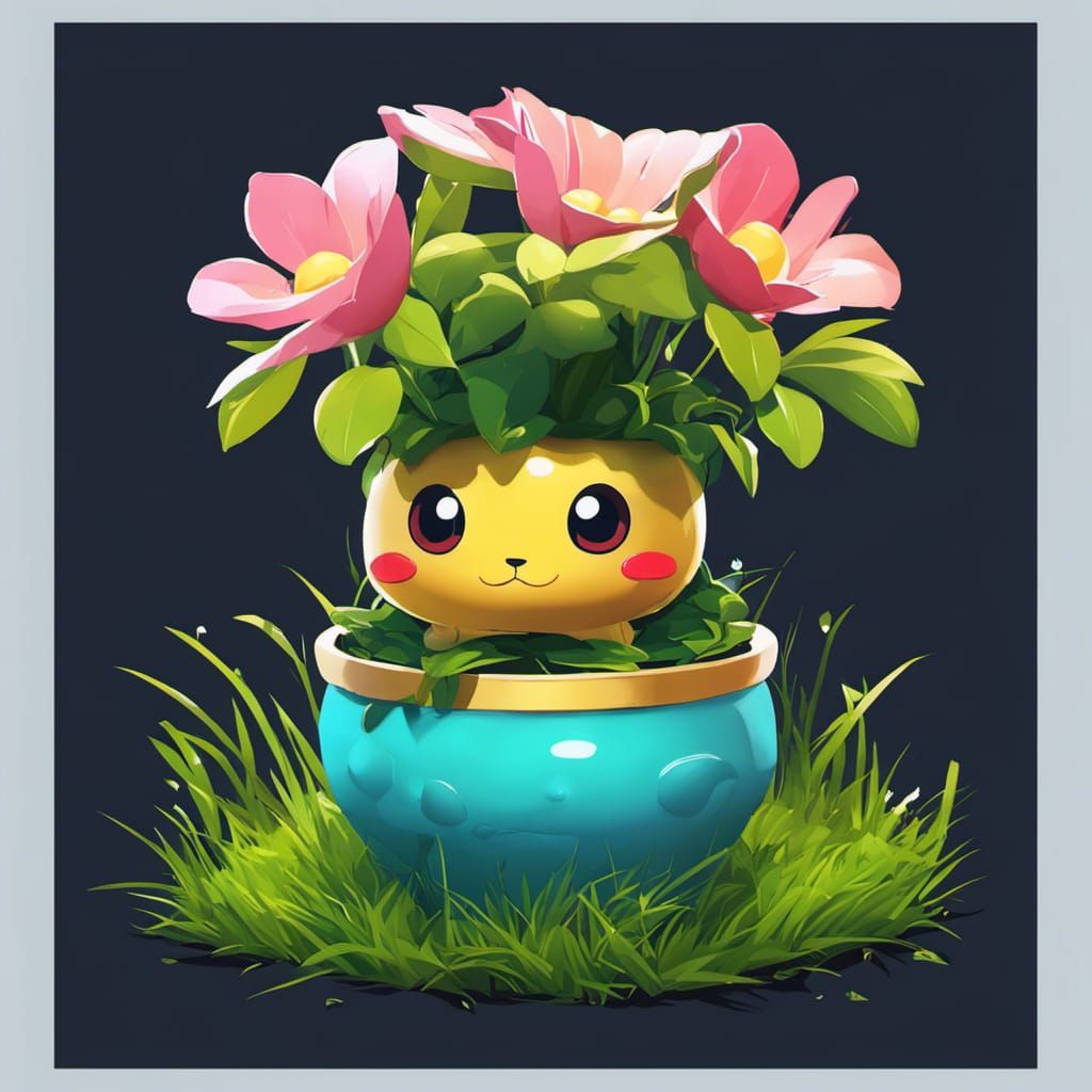 Chibi Slime Flower in Anime Digital Illustration