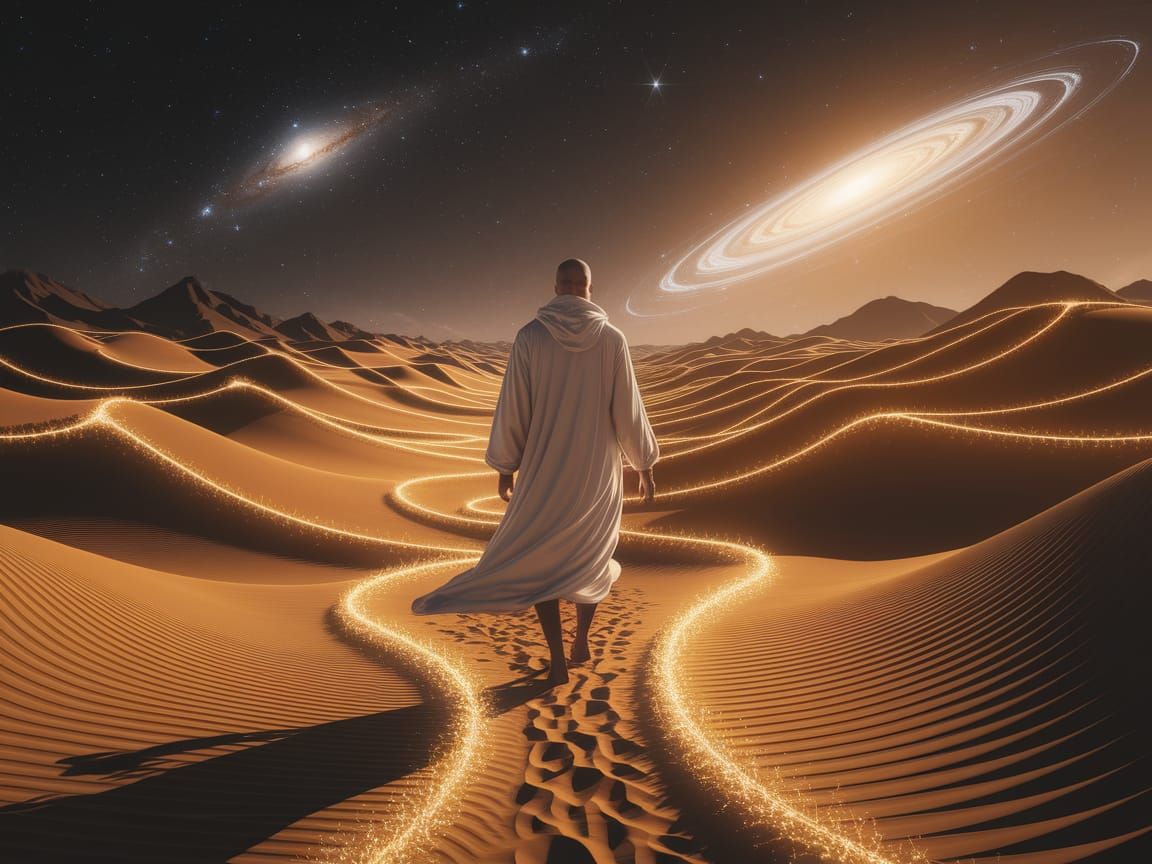 Cosmic Wanderer in Golden Desert